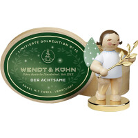 Limitierte Goldedition, No. 15,  Der Achtsame, Engel mit Zweig auf Metallsockel · vergoldet, in Spanschachtel