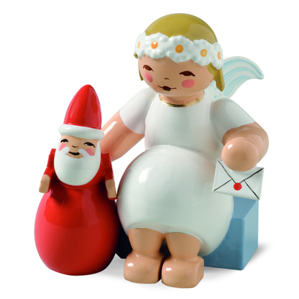 Margeritenengel, sitzend, mit Weihnachtsmann