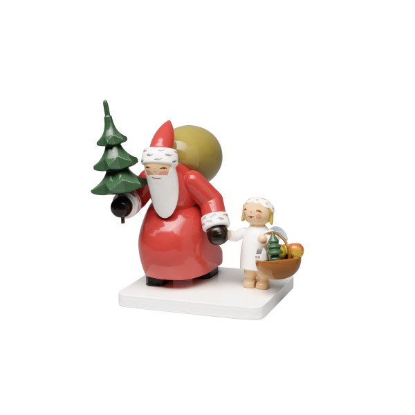 Weihnachtsmann mit Baum und Engel