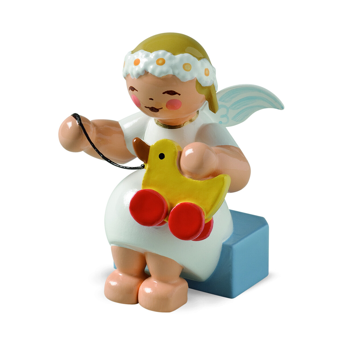 Margeritenengel, sitzend, mit Spielzeugente