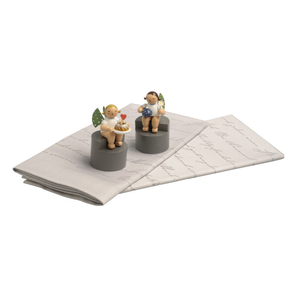 Set, mit 2 Stoffservietten und 2 verschiedenen Engeln auf Podest (5277/650/152, 5277/650/154)