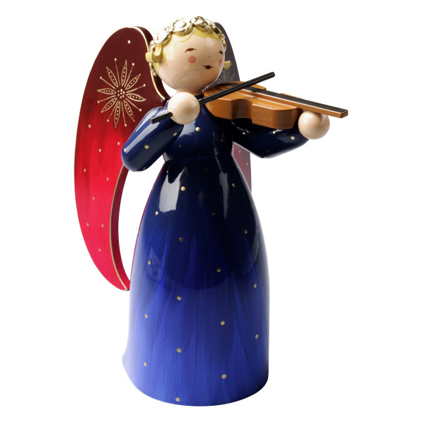 Engel reich bemalt, groß, mit Violine, blau