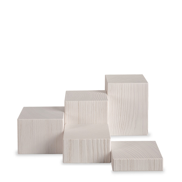 Deko-Set: Klötze, sägerau, 5-teilig (Höhe 2/ 4/ 6/ 8/ 10 cm) weiß