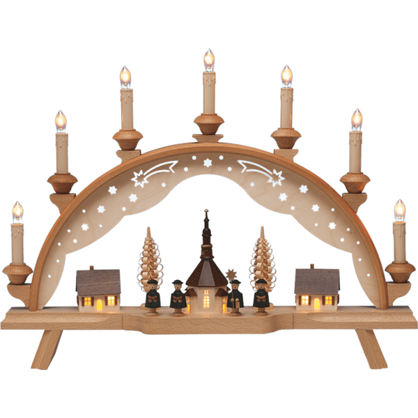 Schwibbogen Seiffener Kirche, bel. Häuser