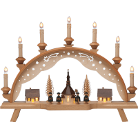 Schwibbogen Seiffener Kirche, bel. Häuser