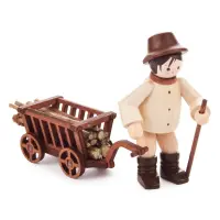 Waldarbeiter mit Handwagen