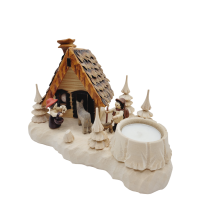 Rotkäppchen und der Wolf auf Brett, mit Räucherhaus