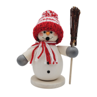 Räucherschneemann mit Besen, rot