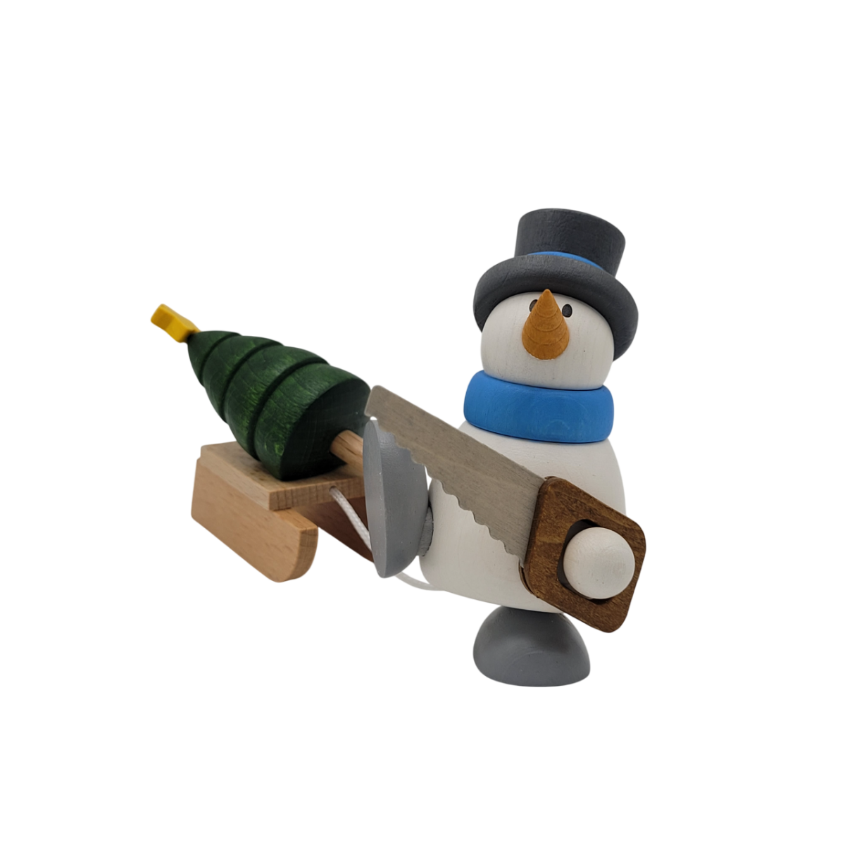 Schneemann Otto mit Schlitten und Bäumchen