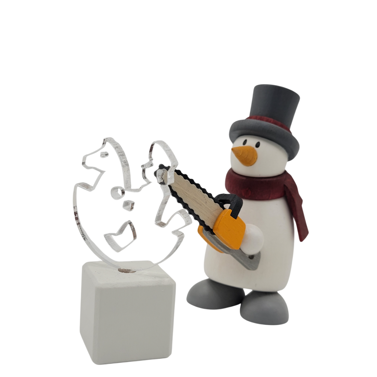 Schneemann Fritz mit Eisskulptur