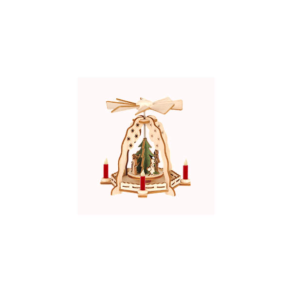 Kleinstpyramide mit Wald, grüner Mittelbaum, rote Kerzen