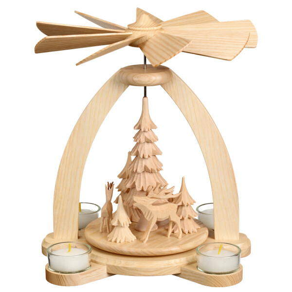 Teelichtpyramide Wald, natur, geschnitzt