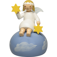 Engel mit Margeritenkranz auf Wolken, sitzend