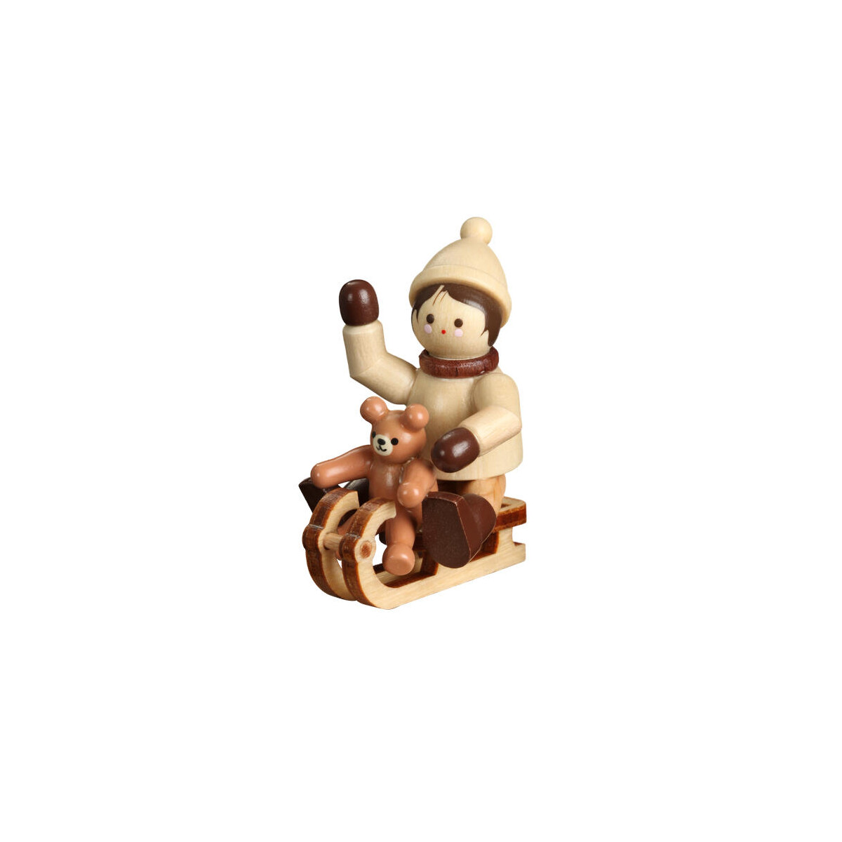 Winterkind mit Teddy auf Schlitten, mini
