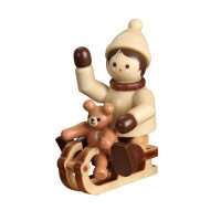 Winterkind mit Teddy auf Schlitten, mini