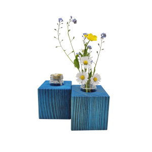 Blaue Minivase & Miniöllampe im Set, Fichte