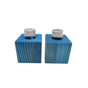 Blaue Minivase & Miniöllampe im Set, Fichte