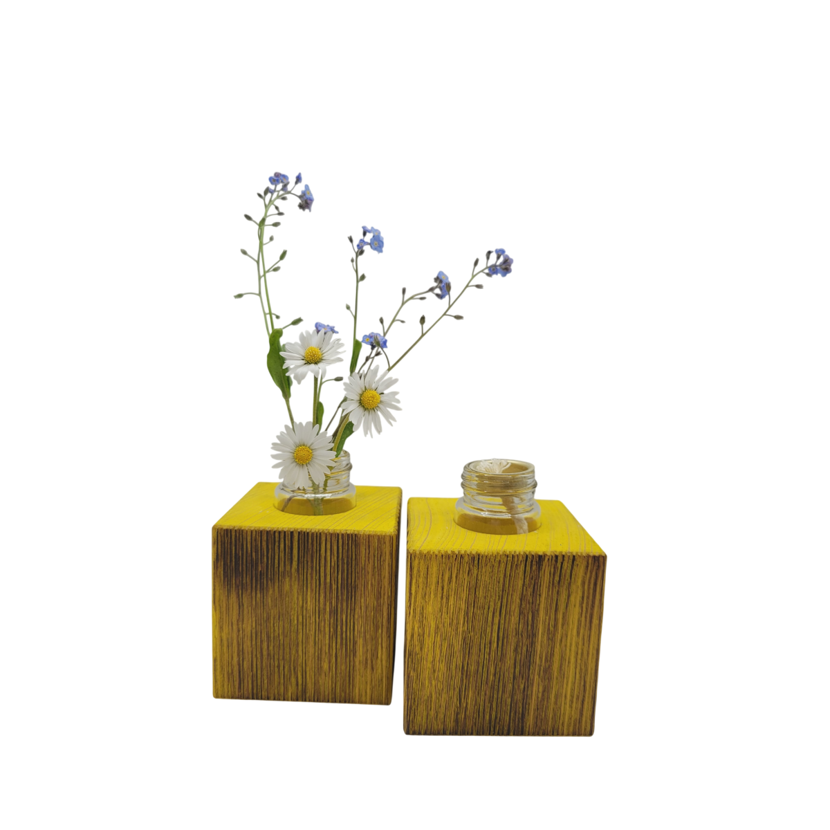 Gelbe Minivase & Miniöllampe im Set, Fichte
