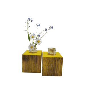 Gelbe Minivase & Miniöllampe im Set, Fichte