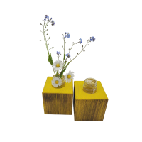 Gelbe Minivase & Miniöllampe im Set, Fichte