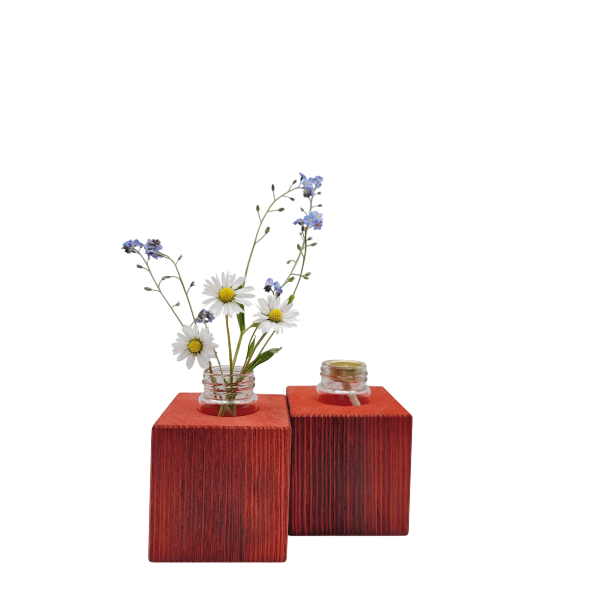 Rote Minivase & MIniöllampe im Set, Fichte