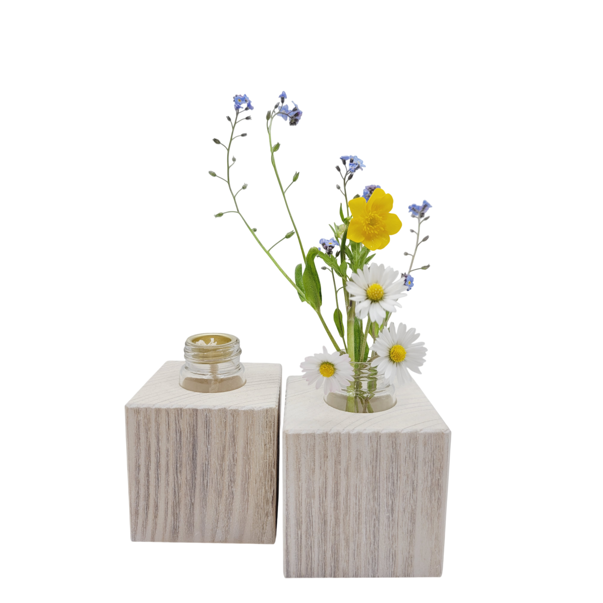 Weiße Minivase & Miniöllampe im Set, Fichte