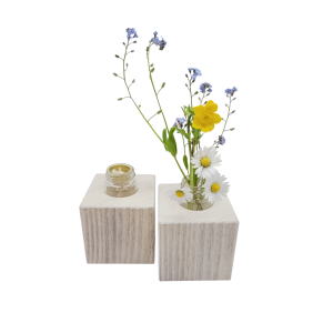 Weiße Minivase & Miniöllampe im Set, Fichte