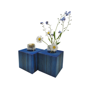 Dunkelblaue Minivase & Miniöllampe im Set, Fichte