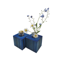 Dunkelblaue Minivase & Miniöllampe im Set, Fichte