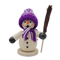 Räucherschneemann mit Besen, lila