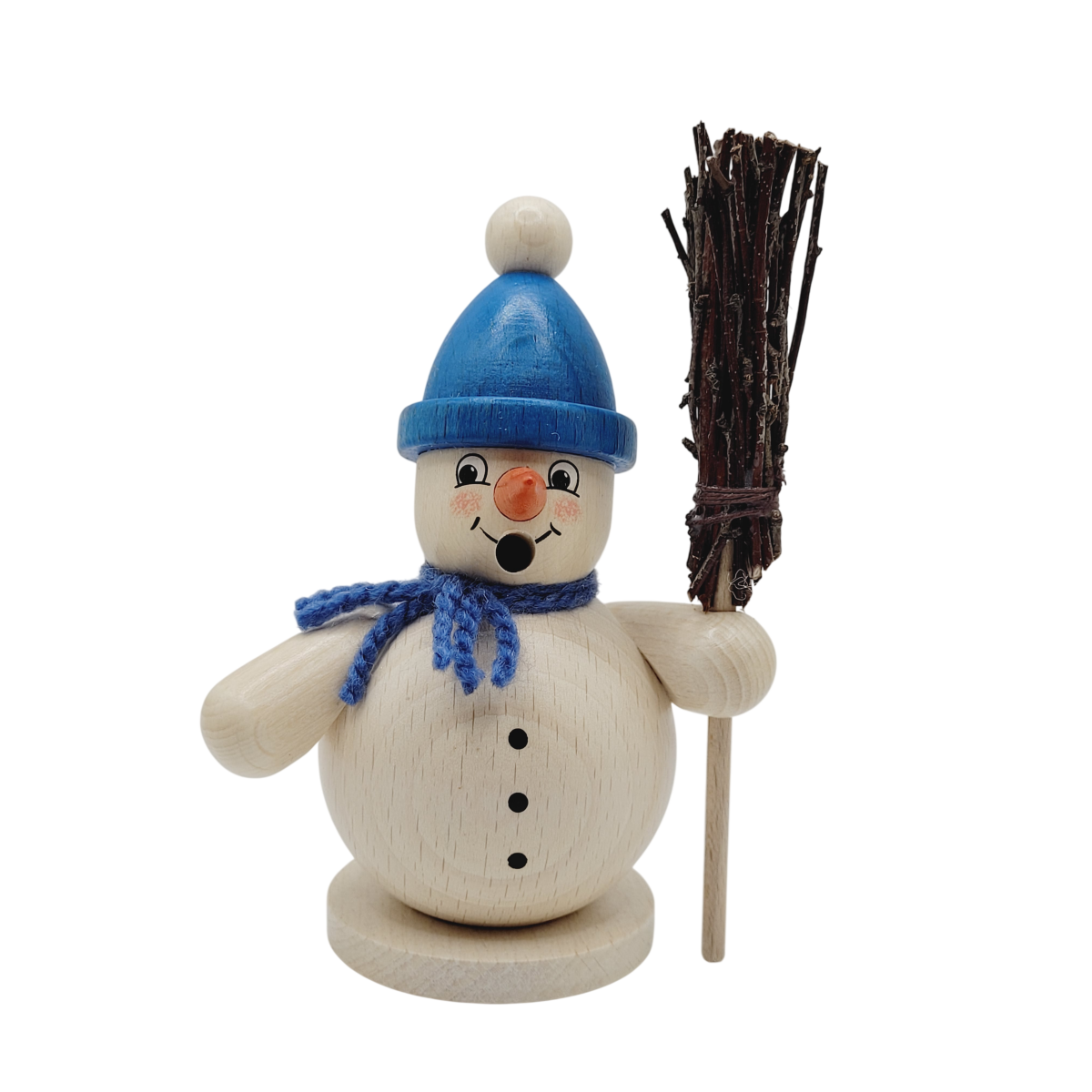 Räucherschneemann klein mit Besen, blau